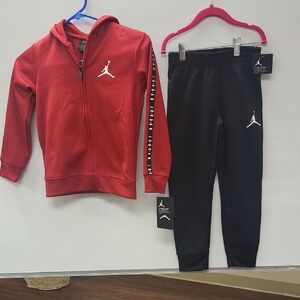 Jordan Kids Red Hoodie and Black Joggers Set